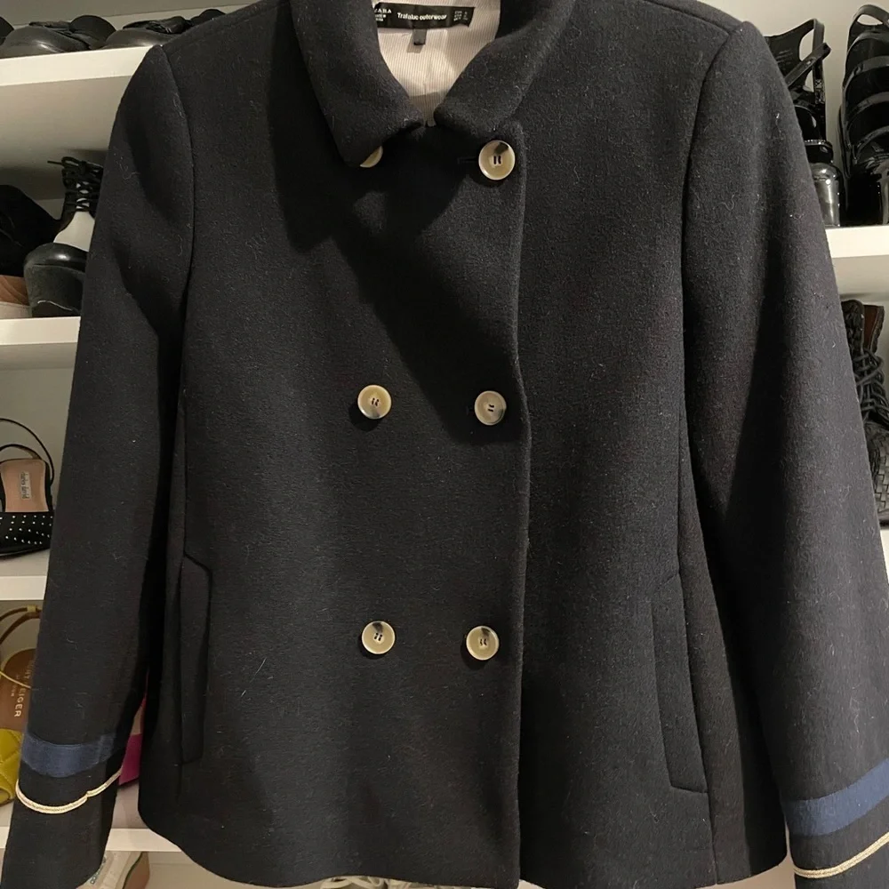 Zara embroidered pea coat size small black - Picture 1 of 5